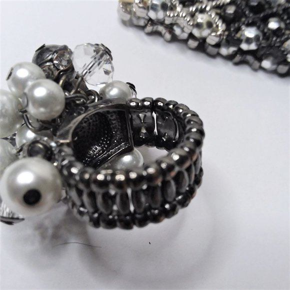 Bracelet & Ring VTG Rhinestone Pearl Stretch Glass Crystal Beads Trendy Stylish - Picture 4 of 4